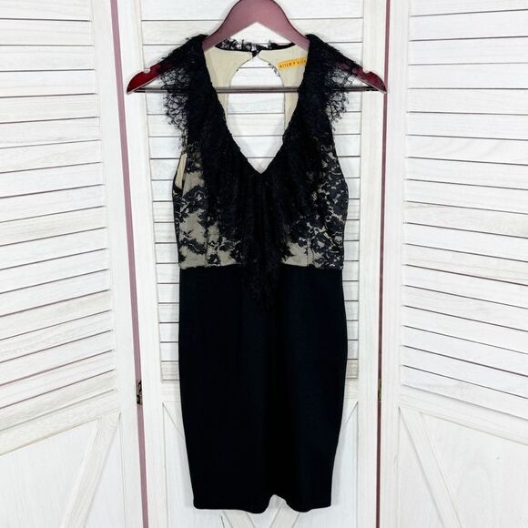 Alice + Olivia Odette Lace Top Halter Mini Sheath Dress Black Size 2 Coquette - Picture 8 of 13